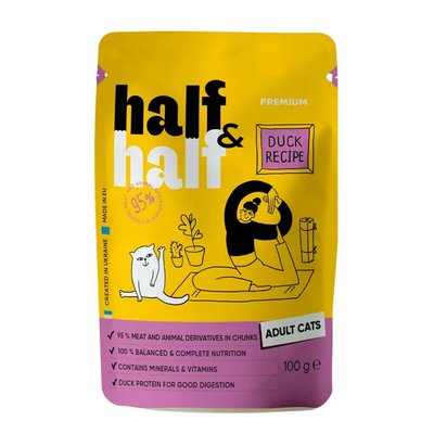 Half&Half Adult - Вологий корм для котів 100 г (качка)