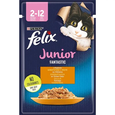 Felix Fantastic шматочки в желе з куркою для кошенят 85г