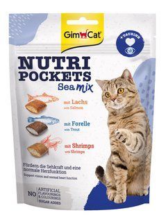 GimCat Nutri Pockets лакомство витаминное Морской микс для кошек с лососем форелью и креветками 150 г