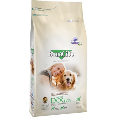 BonaCibo Adult Dog Lamb&Rice Сухий корм для собак всіх порід з ягням та рисом, 4 кг