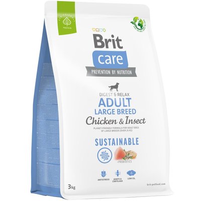 Brit Care Dog Sustainable Adult Large Breed - Сухой корм для собак крупных пород 3 кг (курица и насекомые)