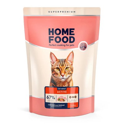 Home Food Полнорационный сухой корм для взрослых активных кошек с курочкой и креветкой 1,6 кг