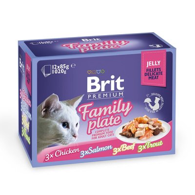 Brit Premium Cat Family Plate Jelly pouches - Вологий корм для кішок 1020 г (асорті з 4 смаків «Сімейна тарілка» в желе)