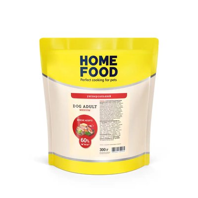 Home Food Полнорационный сухой корм для взрослых собак средних пород «Мясное ассорти» 0,3 кг