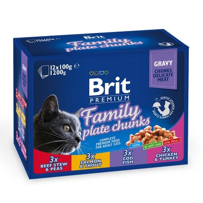 Brit Premium Cat Family Plate pouches - Вологий корм для кішок 1200 г (асорті з 4 смаків «Сімейна тарілка»)
