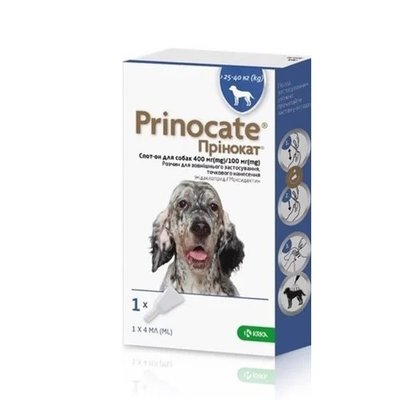 Prinocat (Принокат) капли на холку от блох, клещей и гельминтов для собак от 25 до 40 кг, упаковка