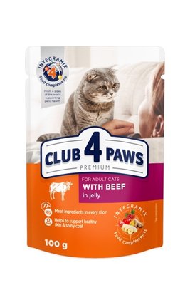 Влажный корм Клуб 4 Лапы Adult Cat Premium для взрослых кошек, с говядиной в желе, 100 г