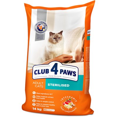 Сухой корм Клуб 4 Лапы Sterilized Adult Premium для взрослых стерилизованных кошек, 14 кг
