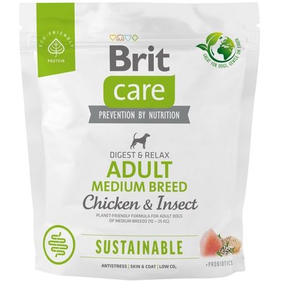 Brit Care Dog Sustainable Adult Medium Breed - Сухий корм для собак середніх порід 1 кг (курка та комахи)
