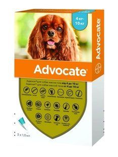 Bayer ADVOCATE (Адвокат) краплі на холку від бліх, кліщів, гельмінтів для собак 4-10 кг, упаковка