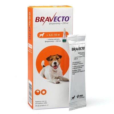BRAVECTO Spot On (Бравекто Спот Он) Капли от блох и клещей для собак 4,5-10 кг
