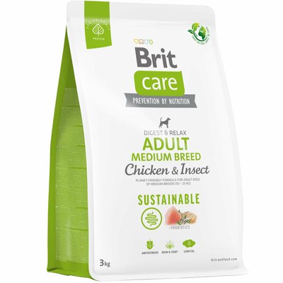 Brit Care Dog Sustainable Adult Medium Breed - Сухий корм для собак середніх порід 3 кг (курка та комахи)