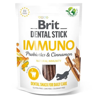 Brit Dental Stick Immuno - Лакомство для собак 251 г (пробиотики и корица)