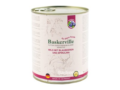 Baskerville консерва для собак Sensitive Оленина з чорницею та спіруліною 800г