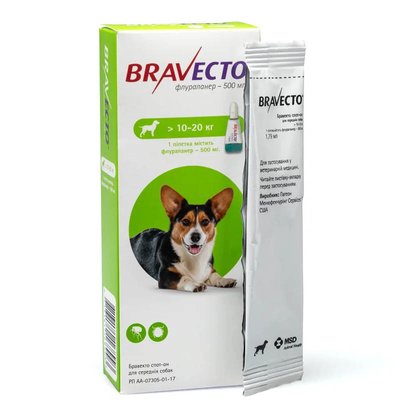 BRAVECTO Spot On (Бравекто Спот Он) Капли от блох и клещей для собак 10-20 кг