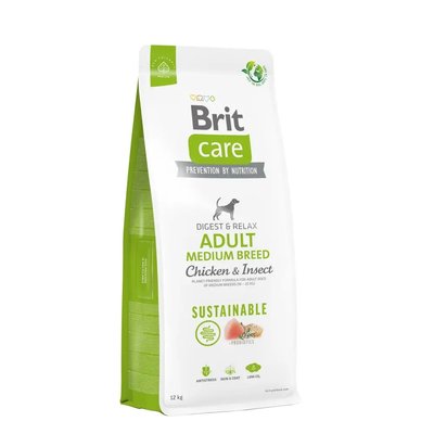 Brit Care Dog Sustainable Adult Medium Breed - Сухий корм для собак середніх порід 12 кг (курка та комахи)