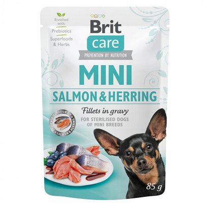 Brit Care Mini pouch - Вологий корм для собак 85г (лосось та оселедець)