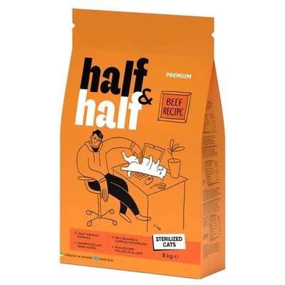 Half&Half Sterilized - Сухой корм для стерилизованных кошек 8 кг (говядина)