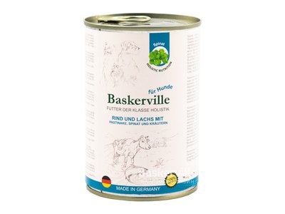 Baskerville консерва для собак Holistic Яловичина та лосось з пастернаком, шпинатом та зеленню 400г