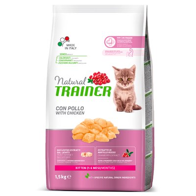 Trainer Cat Natural Kitten Трейнер сухой корм для котят от 1 до 6 месяцев, для беременных, кормящих кошек, курица, 1.5 кг