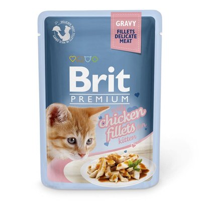Brit Premium Cat Chicken Fillets for Kitten Gravy pouch - Вологий корм для кішок 85 г (філе курки в соусі)