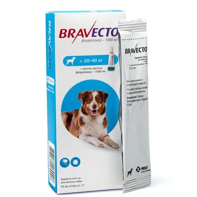 BRAVECTO Spot On (Бравекто Спот Он) Капли от блох и клещей для собак 20-40 кг
