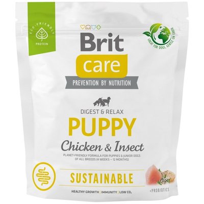 Brit Care Dog Sustainable Puppy - Сухий корм для цуценят всіх порід 1 кг (курка та комахи)