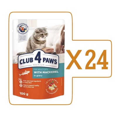 Влажный корм Клуб 4 Лапы Adult Cat Premium для взрослых кошек, с макрелью в соусе, 100 г (24шт)