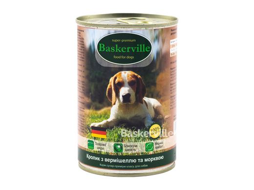 Baskerville консерва для собак Baskerville кролик с лапшой и морковью 400г