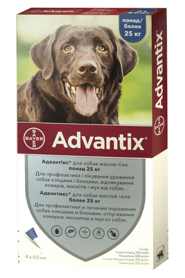 Bayer ADVANTIX (Адвантікс) краплі на холку від бліх та кліщів для собак 25-40 кг, упаковка