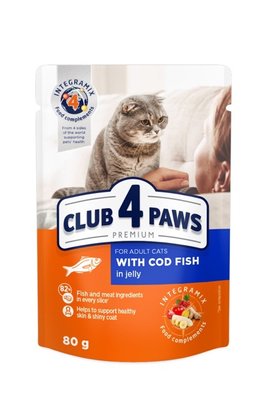 Влажный корм Клуб 4 Лапы Adult Cat Premium для взрослых кошек, с треской в желе, 100 г