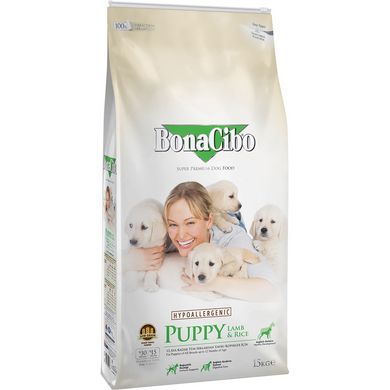 BonaCibo Puppy Lamb&Rice Сухий корм для цуценят всіх порід з ягням та рисом, 15 кг