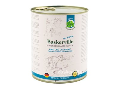 Baskerville консерва для собак Holistic Говядина и лосось с пастернаком, шпинатом и зеленью 800г