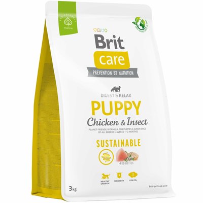 Brit Care Dog Sustainable Puppy - Сухий корм для цуценят всіх порід 3 кг (курка та комахи)