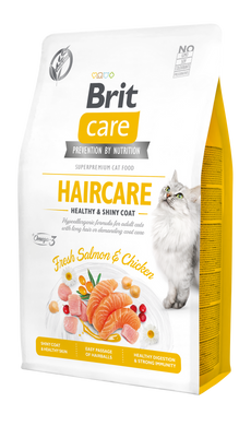 Brit Care Cat GF Haircare Healthy & Shiny Coat для здоров'я шкіри та шерсті кішок 400г (курка та лосось)