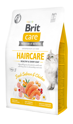 Brit Care Cat GF Haircare Healthy & Shiny Coat для здоровья кожи и шерсти кошек 400г (курица и лосось)