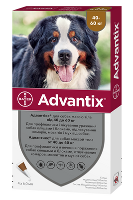 Bayer ADVANTIX XXL (Адвантикс) капли на холку от блох и клещей для собак 40-60 кг, упаковка