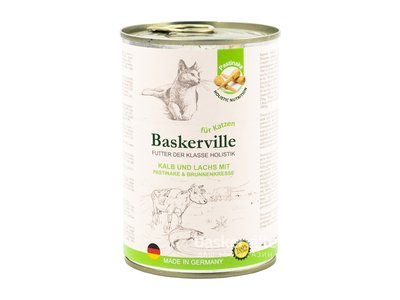 Baskerville консерва для кошек Holistic телятина и лосось с пастернаком и кресс-салатом 400г