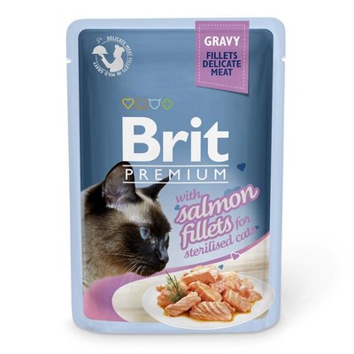 Brit Premium Cat Salmon Fillets Gravy pouch - Вологий корм для стерилізованих кішок 85 г (філе лосося в соусі)