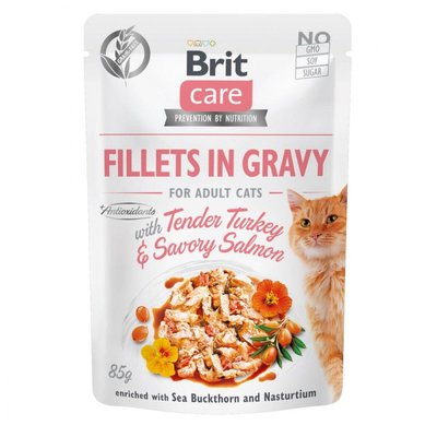 Brit Care Cat pouch - Вологий корм для котів 85г (філе індички та лосося в соусі)