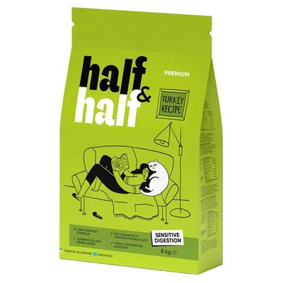Half&Half Sensitive Digestion - Сухой корм для кошек с чувствительным пищеварением 8 кг (индейка)