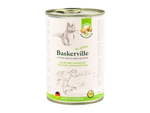 Baskerville консерва для кошек Holistic телятина и лосось с пастернаком и кресс-салатом 400г