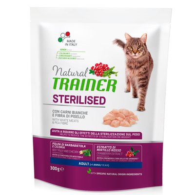 Trainer Cat Natural Sterilised with fresh White Meats Трейнер сухой корм для взрослых стерилизованных кошек от 1 года, с белым мясом, 300 г