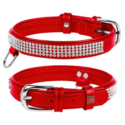 Collar brilliance ошейник кожаный для собак, красный, обхват 30-39 см