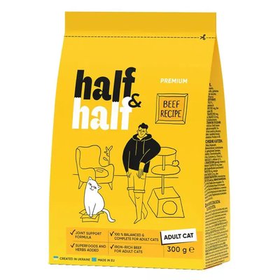 Half&Half Adult - Сухой корм для кошек 300 г (говядина)