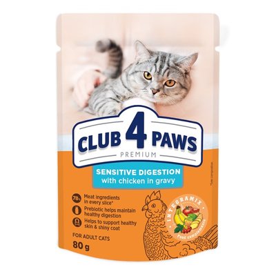 Влажный корм Клуб 4 Лапы Adult Cat Premium для взрослых кошек с чувствительным пищеварением, с курицей в соусе, 80 г