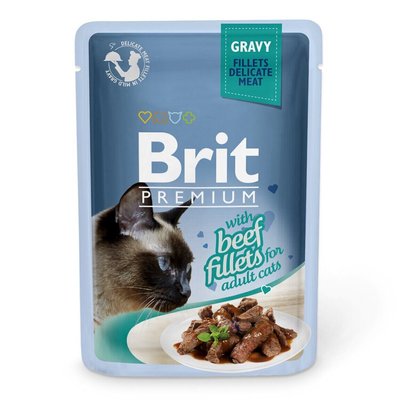 Brit Premium Cat Beef Fillets Gravy pouch - Влажный корм для кошек 85 г (филе говядины в соусе)