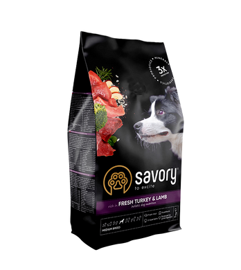 Savory корм для собак средних пород 1кг (индейка и ягненок)