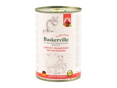 Baskerville консерва для кошек Sensitive ягненок с клюквой и кошачьей травой 400г