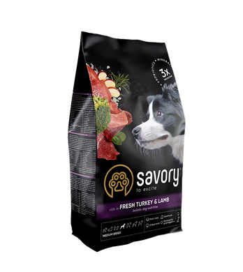 Savory корм для собак средних пород 3кг (индейка и ягненок)